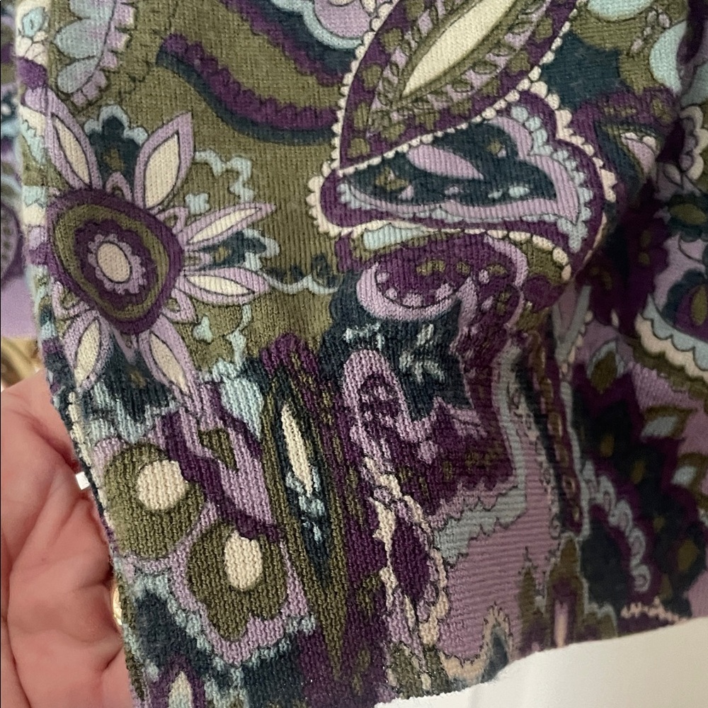 Talbots 100% merino wool Olive & Purple Paisley sweater Chic, unique, gorgeous! - Picture 5 of 9